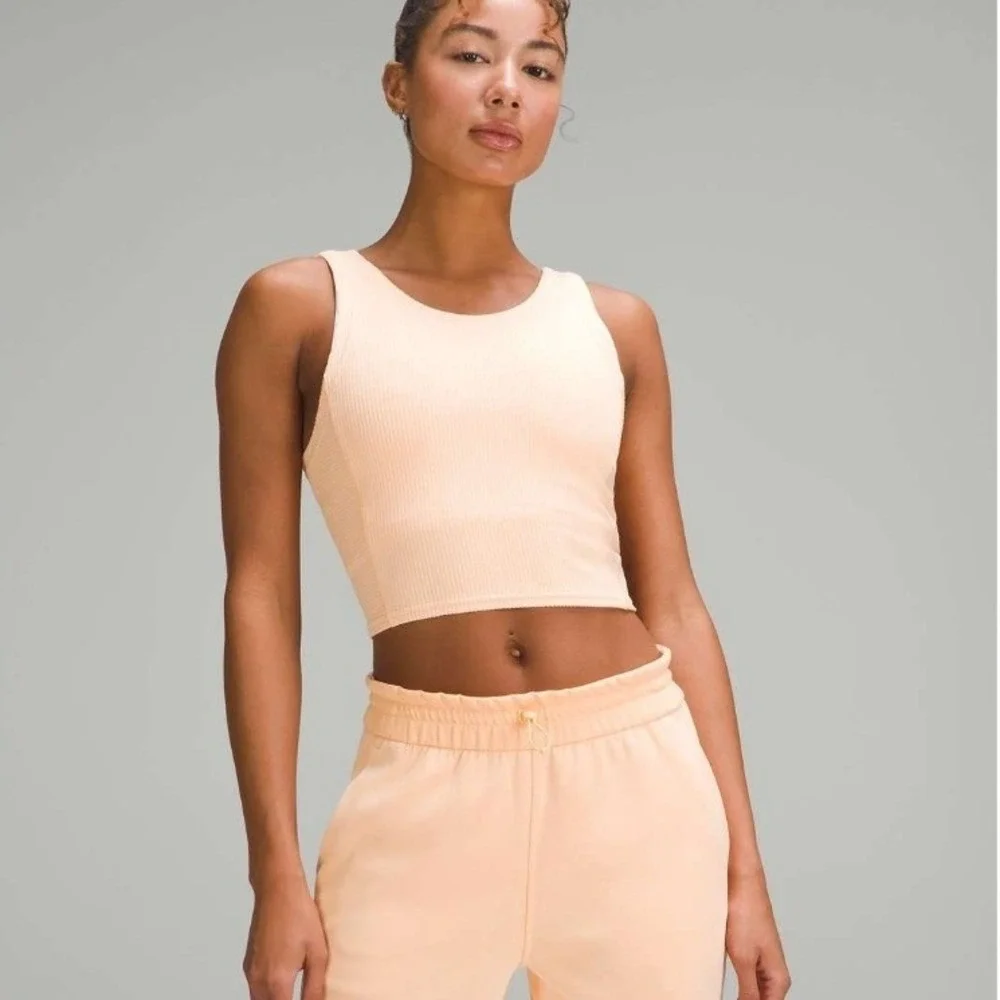 Lululemon Ribbed Softstreme Cropped Tank Top Peach Bellini Size 8